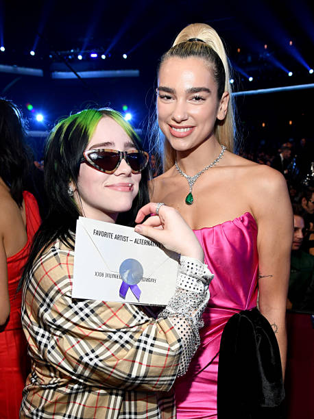 Billie Eilish and Dua Lipa attend the 2019 American Music Awards at Microsoft Theater on November 24, 2019 in Los Angeles, California.