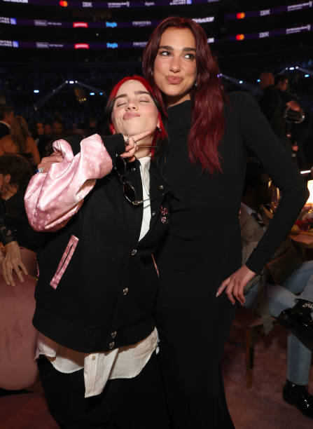 Billie Eilish and Dua Lipa attend the 66th GRAMMY Awards at Crypto.com Arena on February 04, 2024 in Los Angeles, California — frame 53/80 (447×612)