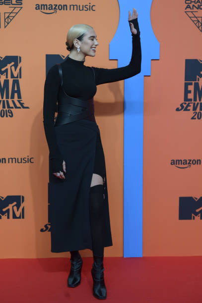 British Singer Dua Lipa Poses on the Red Carpet
