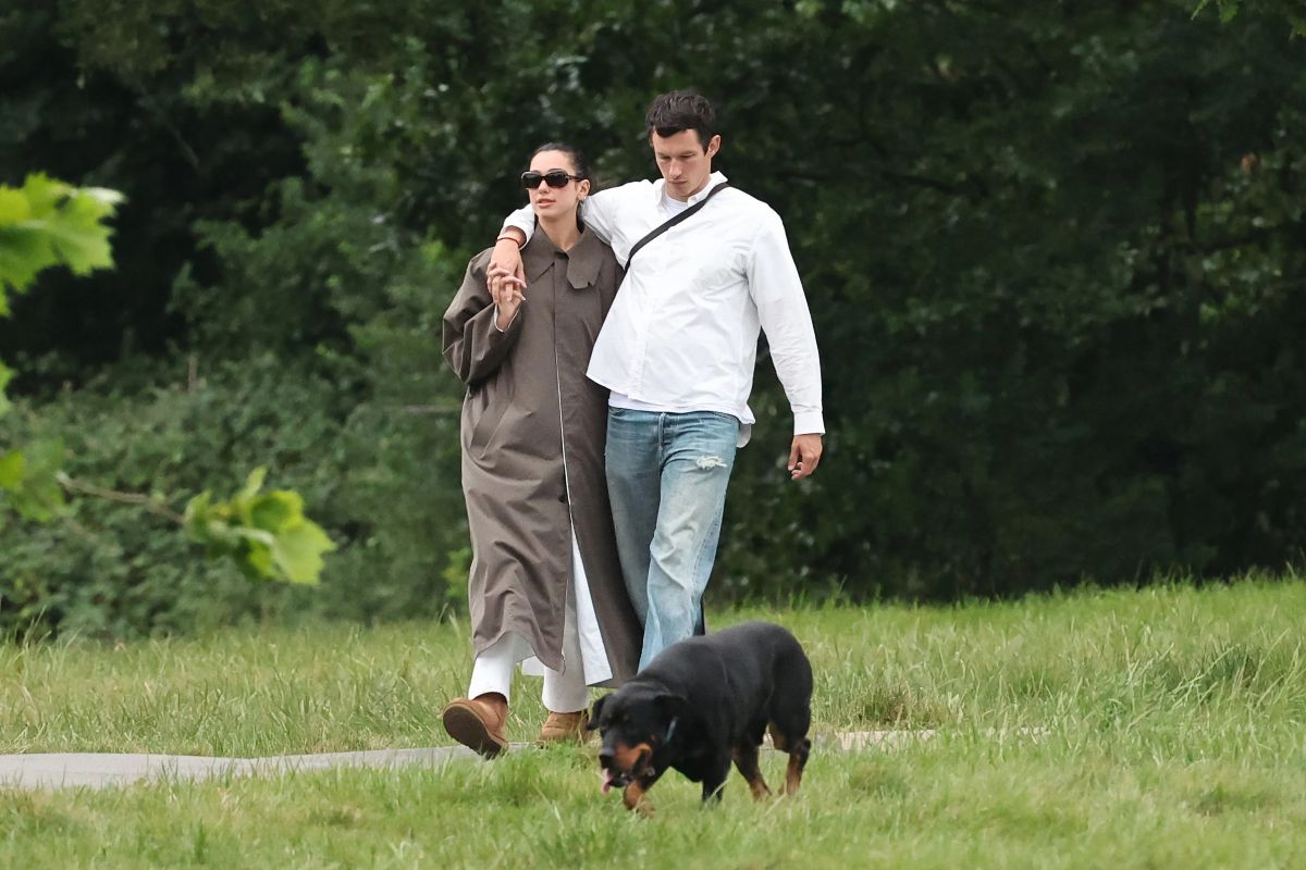 Dua Lipa and Callum Turner at a Low Key Dog Walk