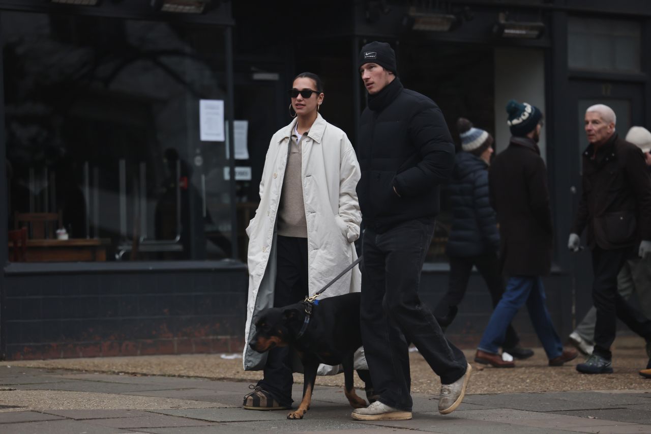Dua Lipa and Callum Turner on Dog Walk London Janu