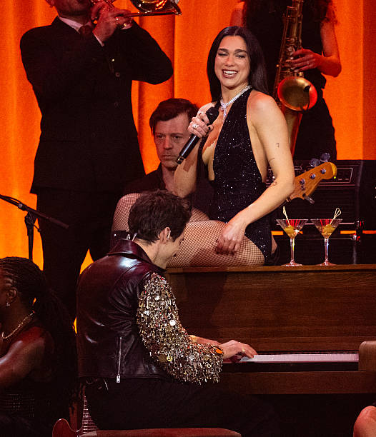 Dua Lipa and Mark Ronson Perform on Stage During