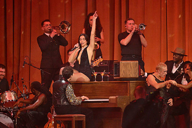 Dua Lipa and Mark Ronson Perform on Stage During