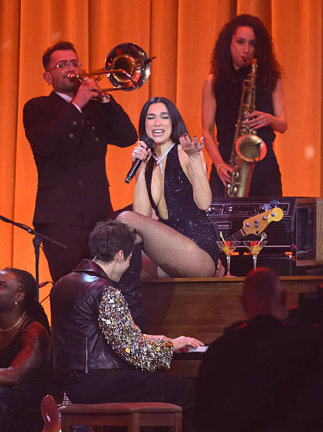 Dua Lipa and Mark Ronson Perform on Stage During