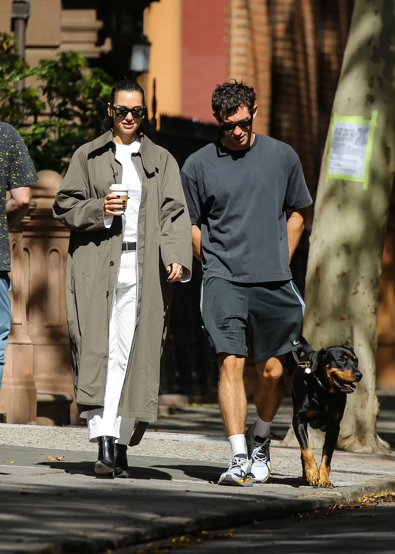 Dua Lipa in Phoebe Philo Sage Trench and White Tro