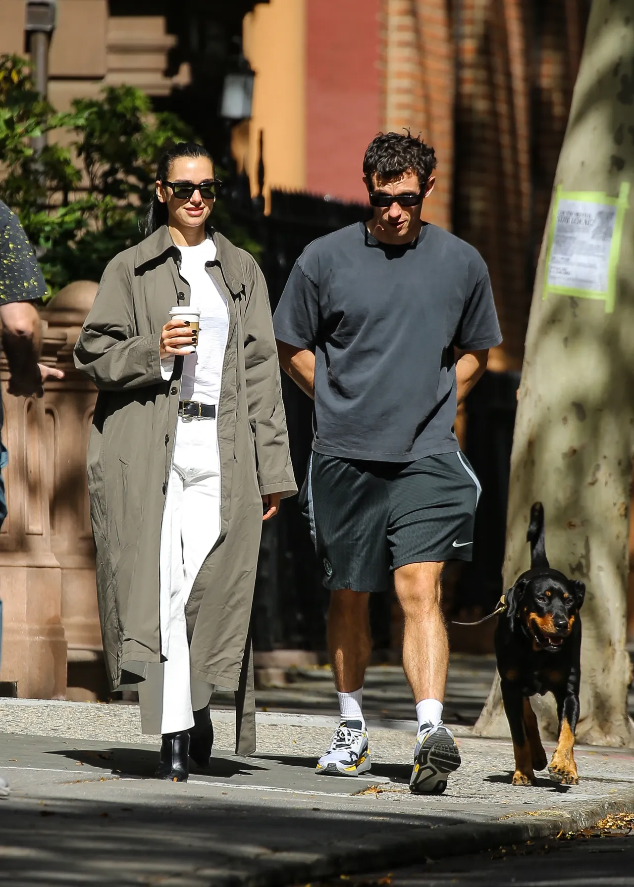 Dua Lipa in Phoebe Philo Sage Trench and White Tro