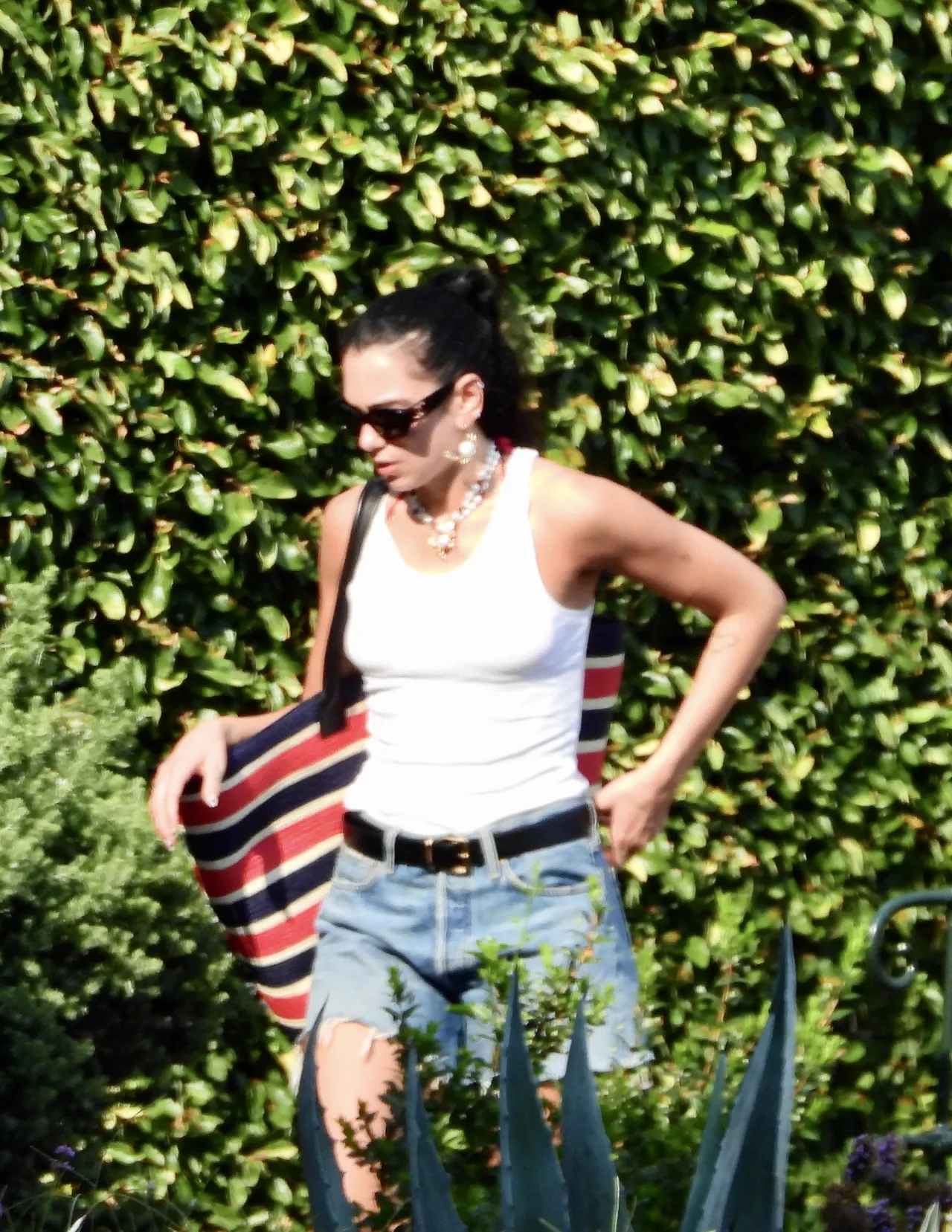 Dua Lipa Red Bikini and Denim Shorts in Portofino