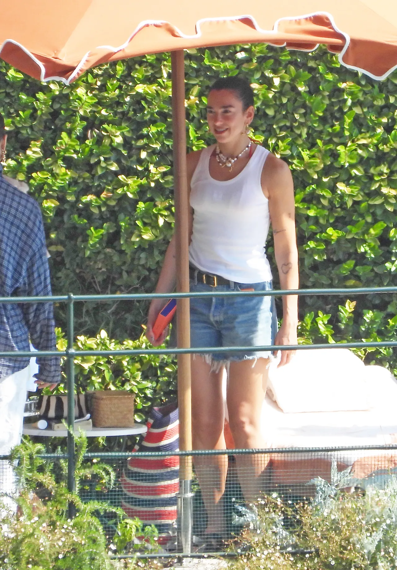 Dua Lipa Red Bikini and Denim Shorts in Portofino