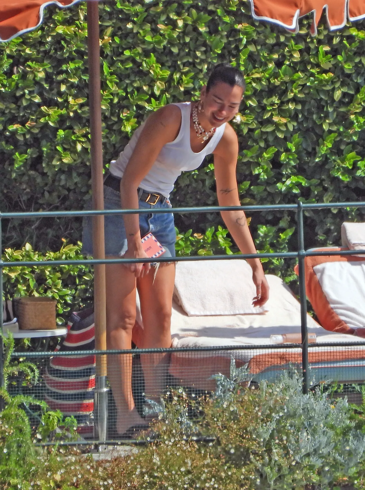 Dua Lipa Red Bikini and Denim Shorts in Portofino