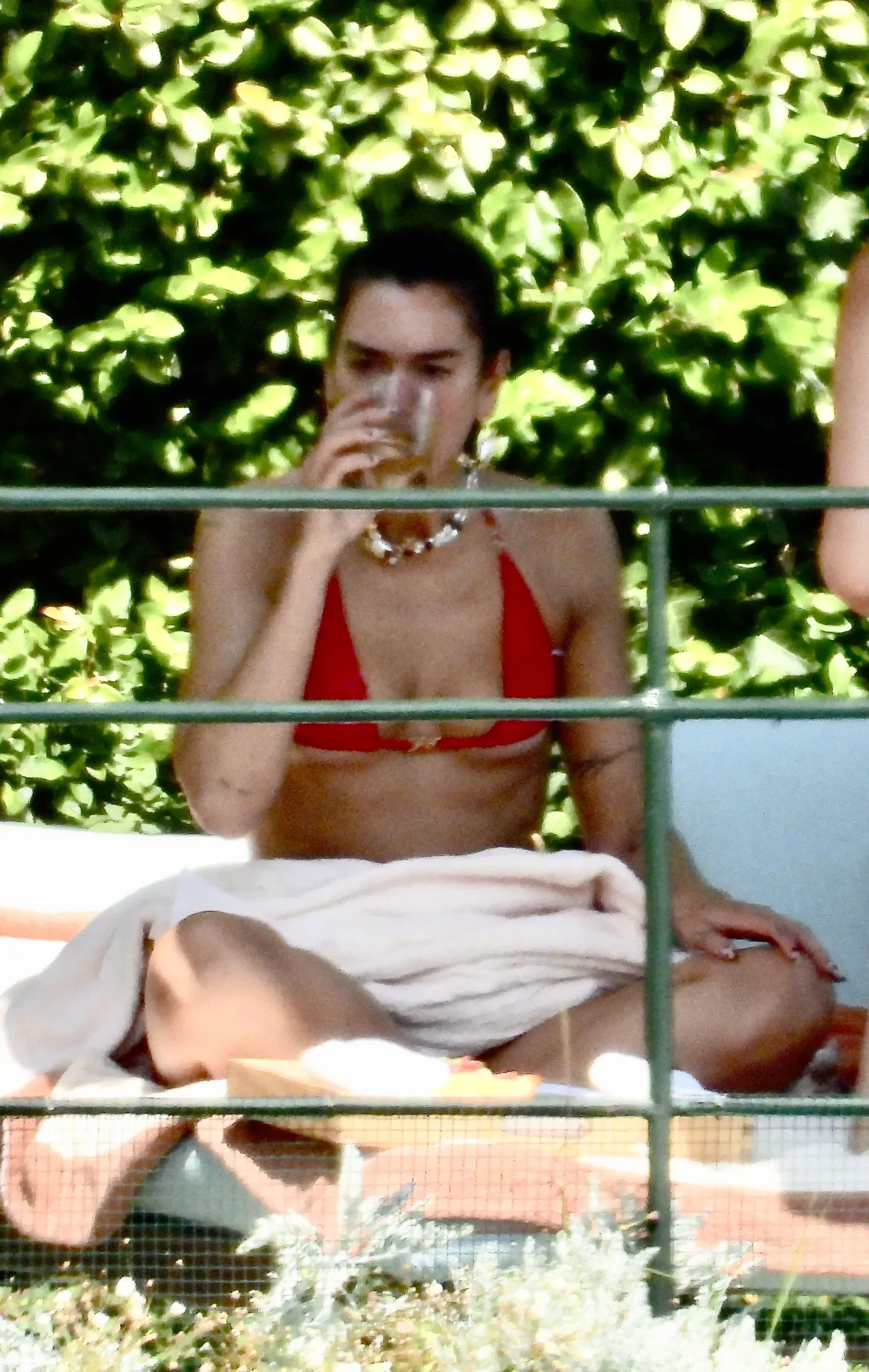 Dua Lipa Red Bikini and Denim Shorts in Portofino