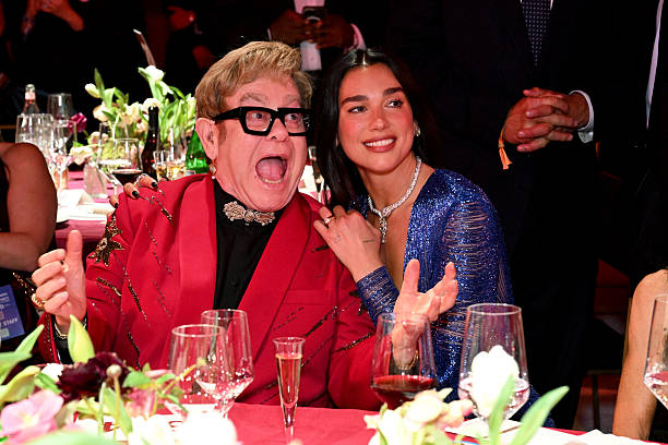 Elton John and Dua Lipa attend Elton John AIDS Foundation's 34th Annual Academy Awards Viewing Party on March 15, 202...