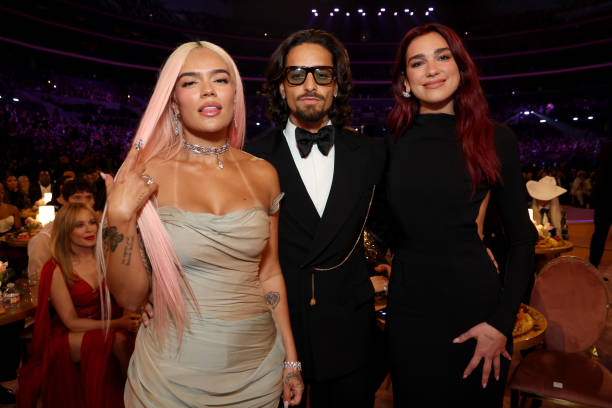 Karol G, Maluma and Dua Lipa attend the 66th GRAMMY Awards at Crypto.com Arena on February 04, 2024 in Los Angeles, California — frame 51/80 (612×408)