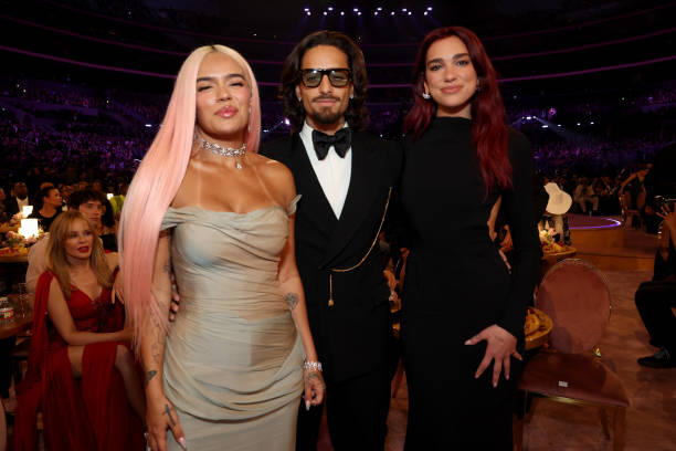 Karol G, Maluma and Dua Lipa attend the 66th GRAMMY Awards at Crypto.com Arena on February 04, 2024 in Los Angeles, California — frame 49/80 (612×408)